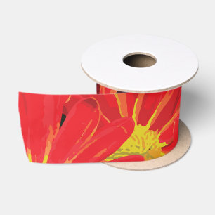Ruban En Satin Fleurs rouges et jaunes 1