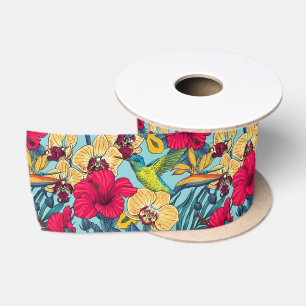 Ruban En Satin Fleurs tropicales et colibri - Botanica d'été