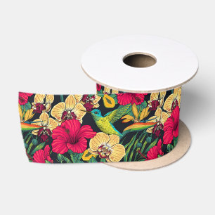 Ruban En Satin Fleurs tropicales et colibri - Botanica d'été