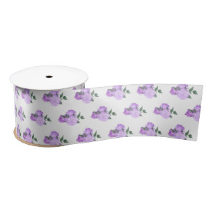 Ruban En Satin Fleurs violettes et Motif de verdure