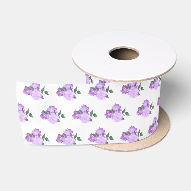 Ruban En Satin Fleurs violettes et Motif de verdure (Bobine)