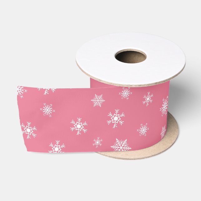 Ruban En Satin Flocon de neige rose et blanc Cadeau de Noël (Bobine)