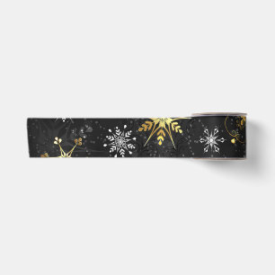 Ruban En Satin Flocons de neige dorés de Noël sur fond noir
