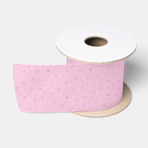 Ruban En Satin Flocons Fantaisistes en Motif Rose Pastel