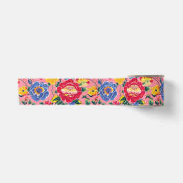 Ruban En Satin Floral Chinoiserie rose vif