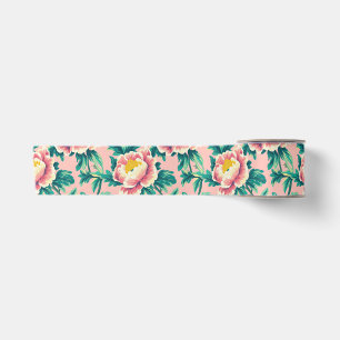 Ruban En Satin Floral de Chinoiserie rose gras