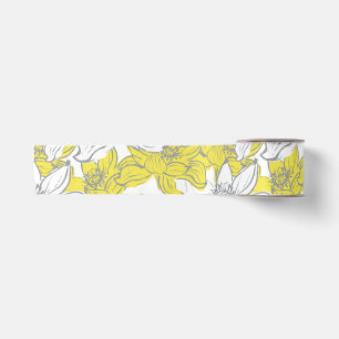 Ruban En Satin Floral gris jaune blanc