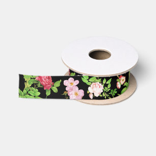 Ruban En Satin Floral noir et rouge