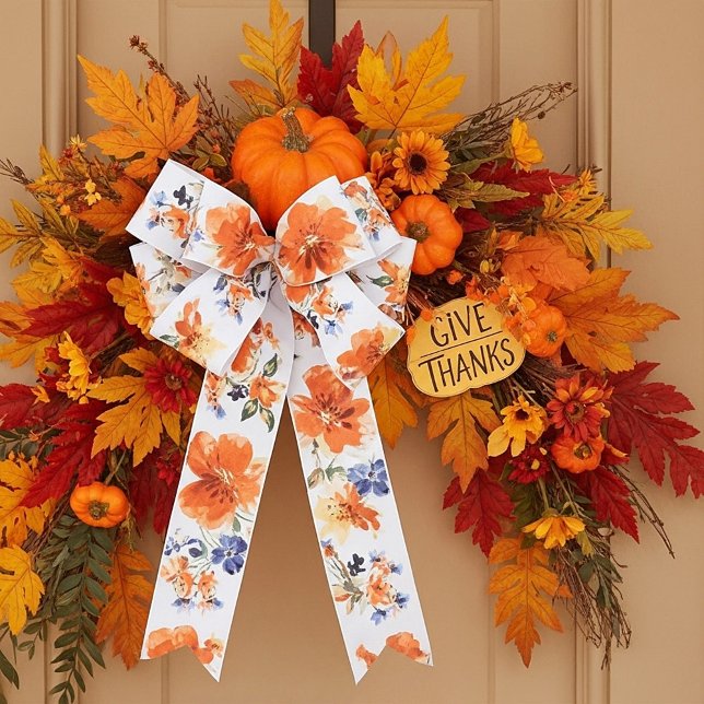 Ruban En Satin Floral orange et bleu (Créateur téléchargé)