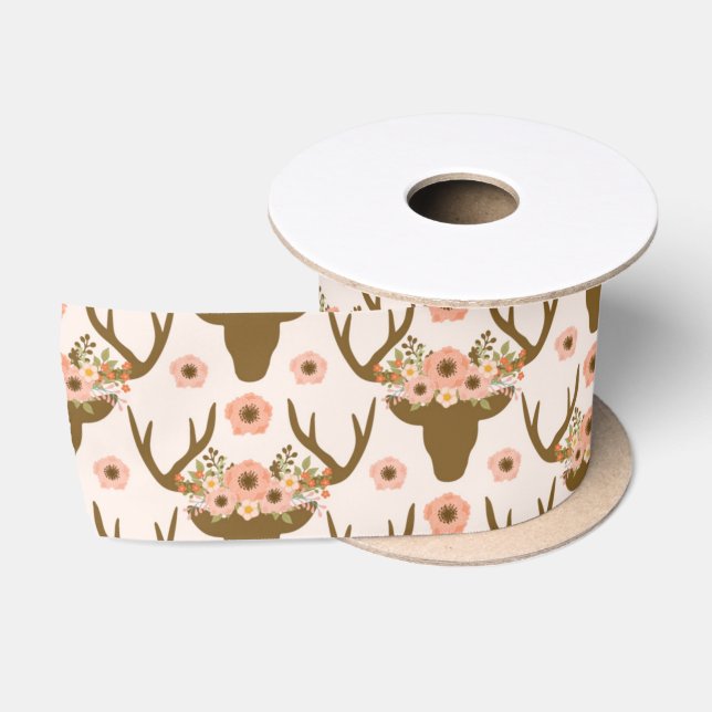 Ruban En Satin Floral Reindeer Antler Head Boho Rustic Pink (Bobine)