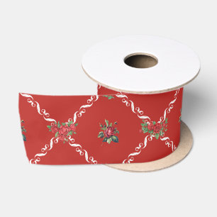 Ruban En Satin Floral rouge et treillis doux Valentine