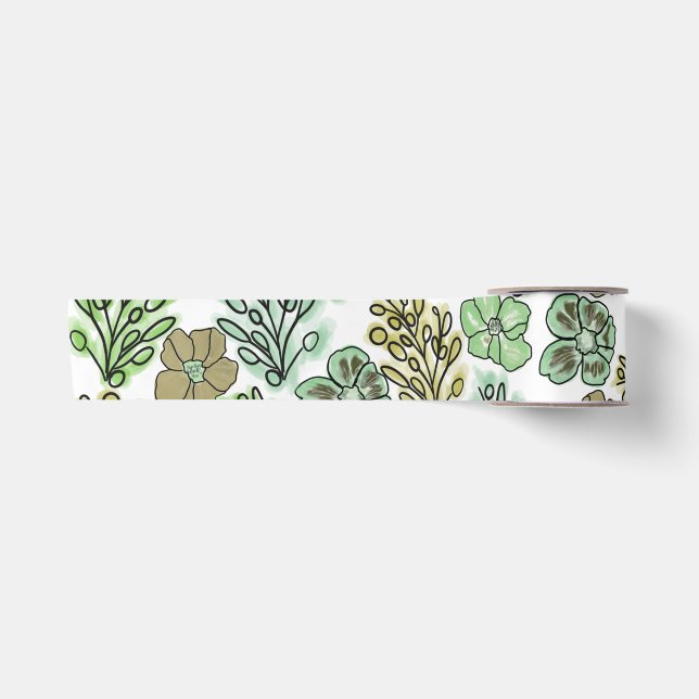Ruban En Satin Floral Valencia Vert Beige      (Devant)