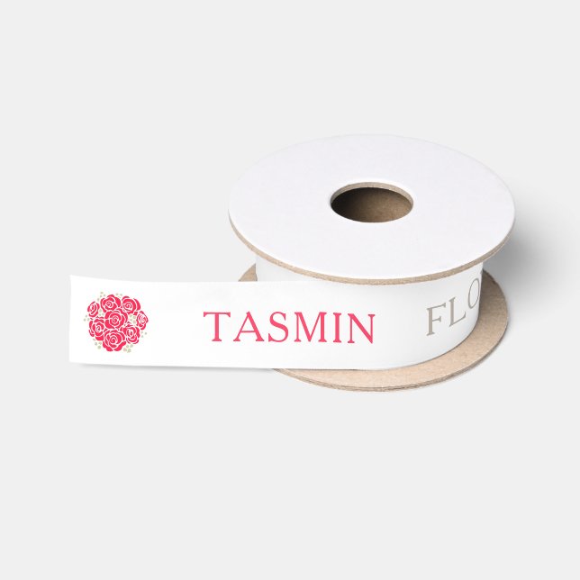 Ruban En Satin Flower girl nom personnalisé graphique roses rouge (Bobine)