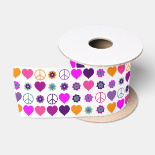Ruban En Satin Flower Power Heart Peace Motif + votre backgr.