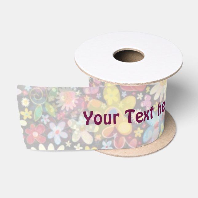 Ruban En Satin Flower Power Motif light II + votre texte (Bobine)