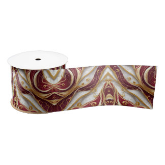 Ruban En Satin Flux de marbre or et bordeaux
