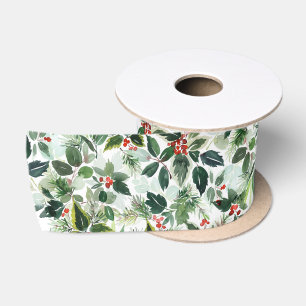Ruban En Satin Foliage d'hiver et feuillage varié Noël