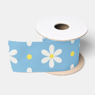 Ruban En Satin Fond personnalisé à motif de pâquerettes blanches