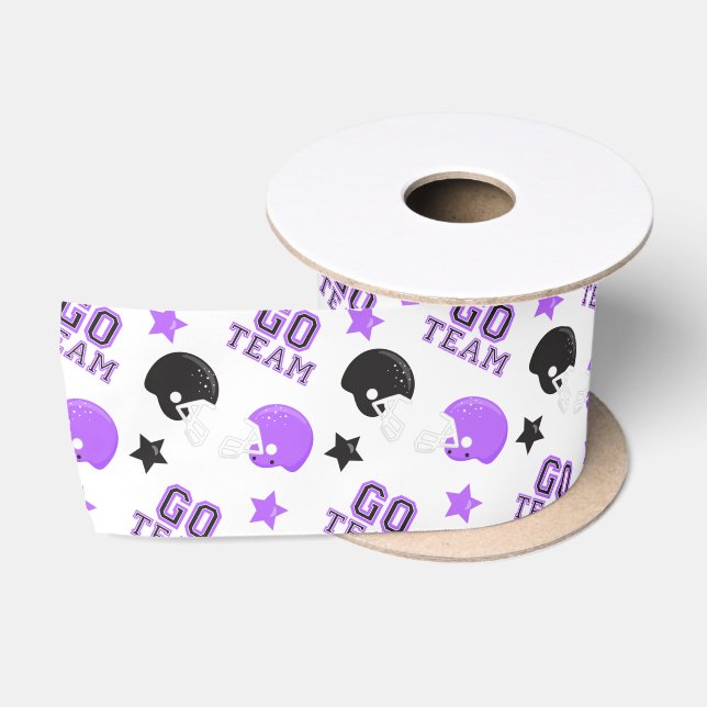 Ruban En Satin Football américain violet et Motifs noirs (Bobine)