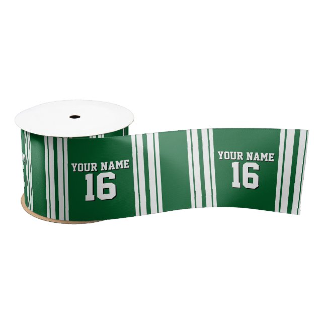 Ruban En Satin Forest Green White Team (Bobine)