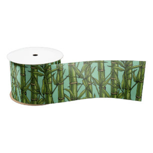 Ruban En Satin Forêt de bambou sur bleu clair