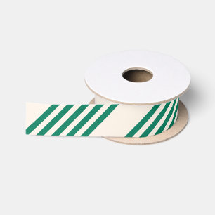 Ruban En Satin Forêt vert et beige cinq bandes motif