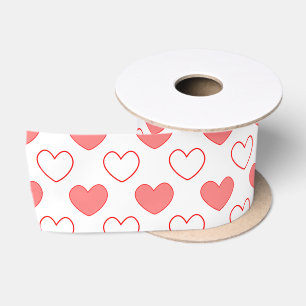 Ruban En Satin Formes cardiaques délicates Motif rouge blanc