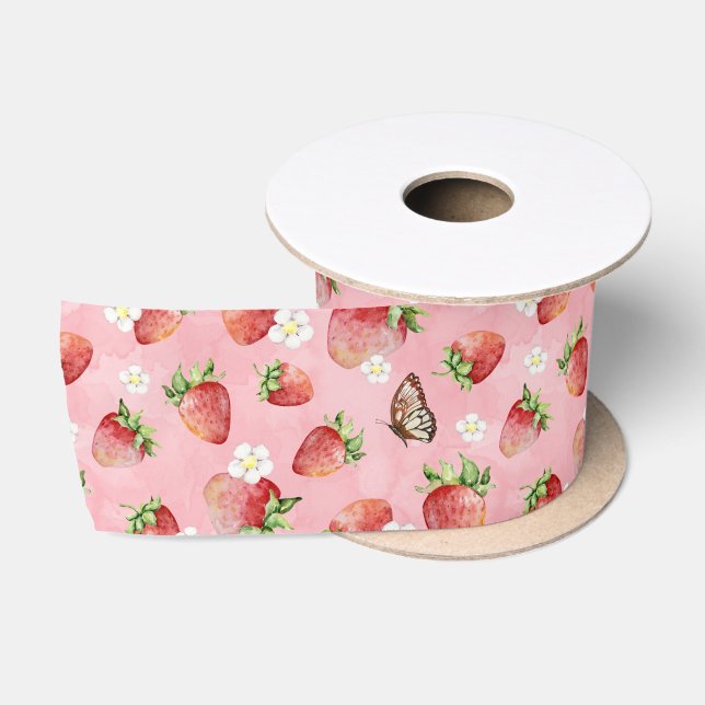 Ruban En Satin Fraise avec Papillon (Bobine)