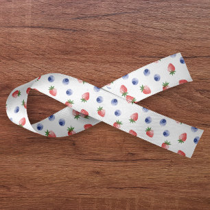 Ruban En Satin Fraise Blueberry Motif Berry Sweet White