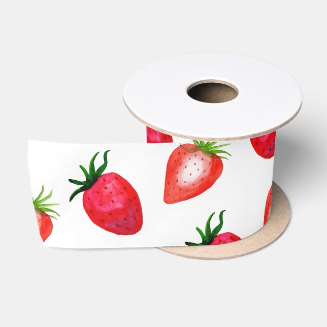 Ruban En Satin Fraises d'aquarelle (Bobine)