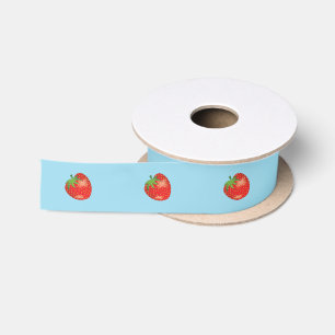 Ruban En Satin Fraises de dessin animé sur fond bleu