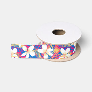 Ruban En Satin Frangipani tropical d'arc-en-ciel