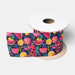 Ruban En Satin Fruits et fleurs tropicaux