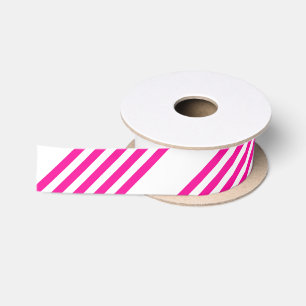 Ruban En Satin Fuchsia et blanc cinq bandes motif