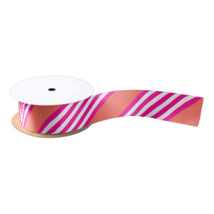 Ruban En Satin Fuchsia et corail vivant cinq bandes motif