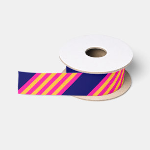 Ruban En Satin Fuchsia et rayures jaunes avec bleu marine