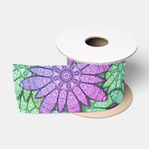 Ruban En Satin Fun Purple et Fleurs vertes