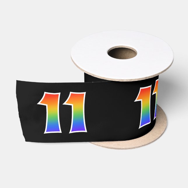 Ruban En Satin Fun, Rainbow Motif "11" Numéro d'événement (noir) (Bobine)
