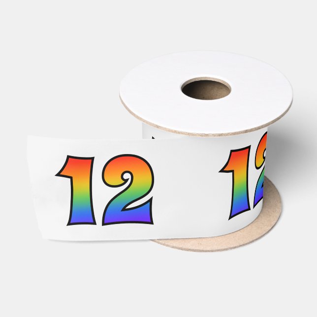 Ruban En Satin Fun, Rainbow Motif "12" Numéro d'événement (Gris) (Bobine)