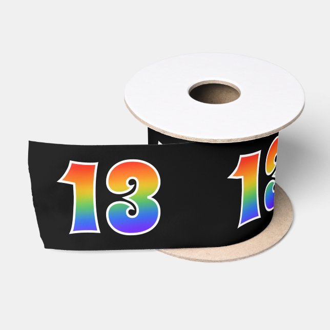 Ruban En Satin Fun, Rainbow Motif "13" Numéro d'événement (noir) (Bobine)