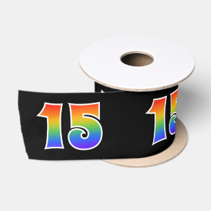 Ruban En Satin Fun, Rainbow Motif "15" Numéro d'événement (noir)