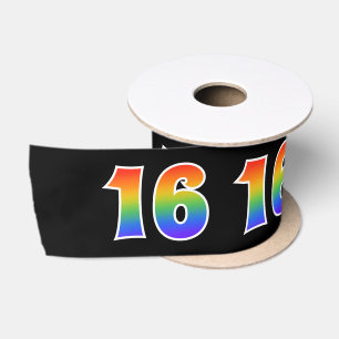 Ruban En Satin Fun, Rainbow Motif "16" Numéro d'événement (noir)