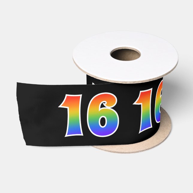 Ruban En Satin Fun, Rainbow Motif "16" Numéro d'événement (noir) (Bobine)