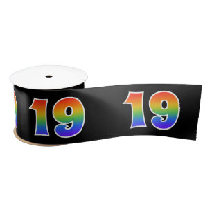 Ruban En Satin Fun, Rainbow Motif "19" Numéro d'événement (noir)