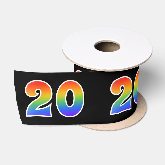 Ruban En Satin Fun, Rainbow Motif "20" Numéro d'événement (noir) (Bobine)