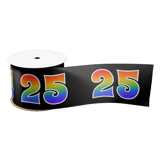 Ruban En Satin Fun, Rainbow Motif "25" Numéro d'événement (noir) (Bobine)
