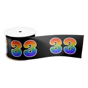 Ruban En Satin Fun, Rainbow Motif "33" Numéro d'événement (noir)