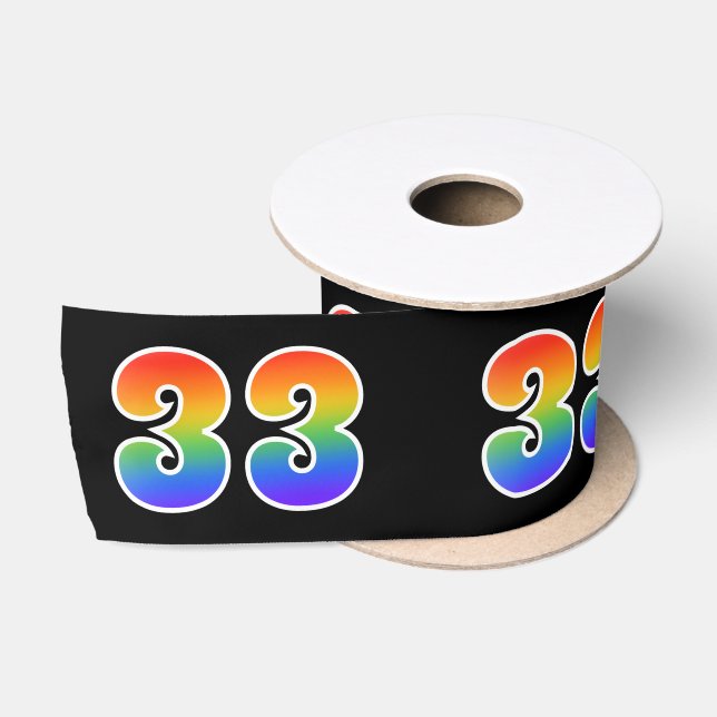 Ruban En Satin Fun, Rainbow Motif "33" Numéro d'événement (noir) (Bobine)