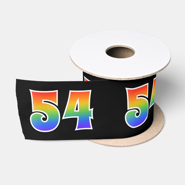 Ruban En Satin Fun, Rainbow Motif "54" Numéro d'événement (noir) (Bobine)