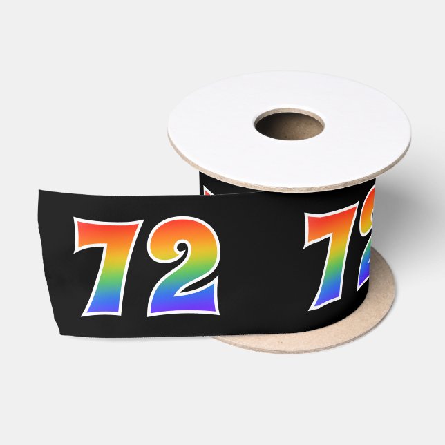 Ruban En Satin Fun, Rainbow Motif "72" Numéro d'événement (noir) (Bobine)